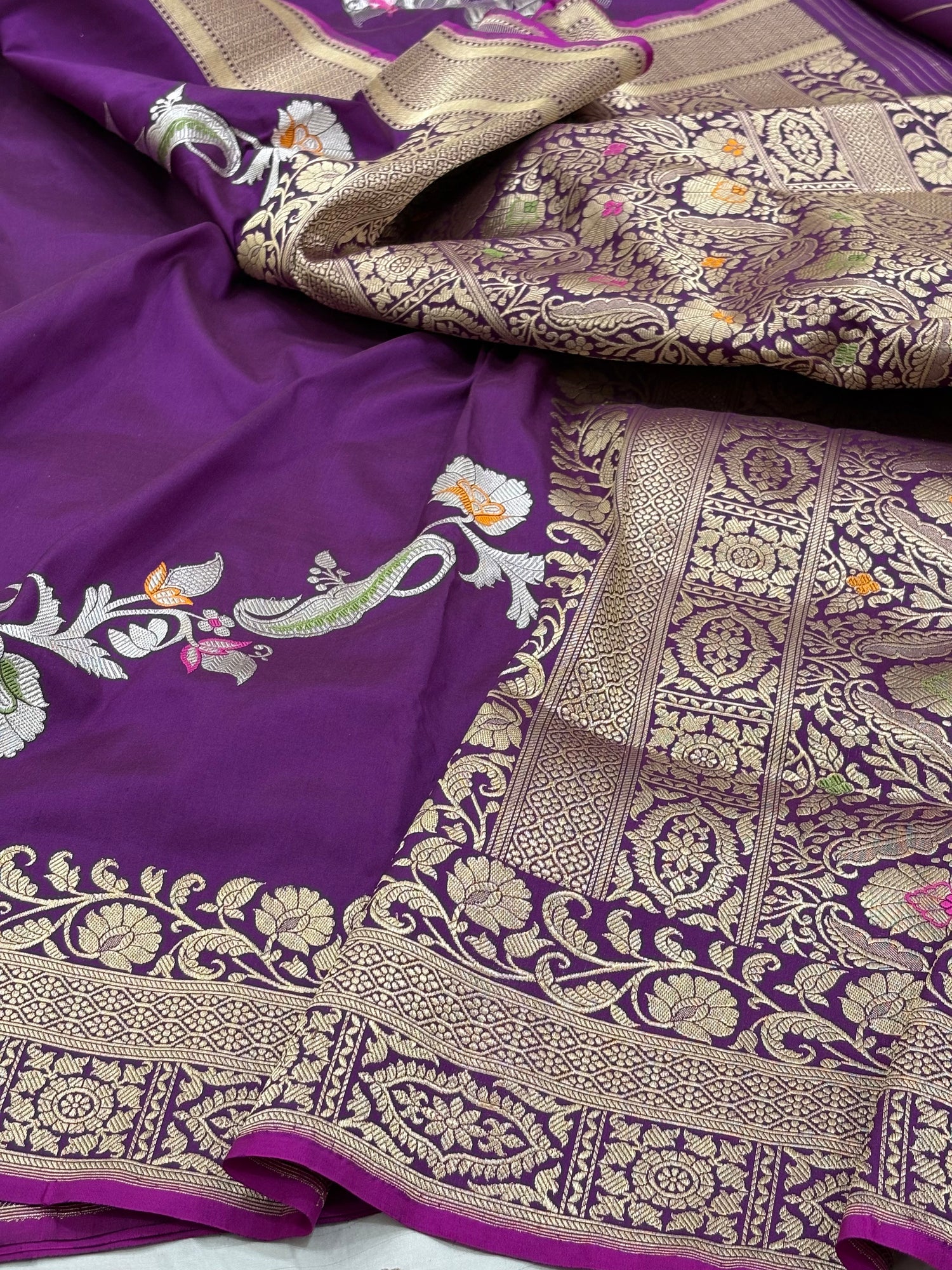 Purple Banarasi Pure Katan Silk Handwoven Saree