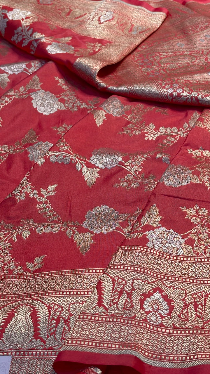 Rani Red Pure Banarasi Katan Silk Saree