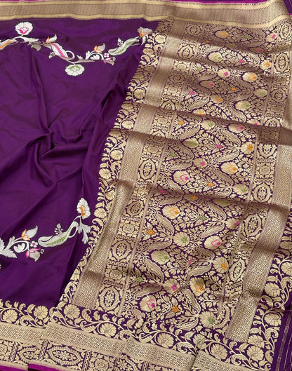 Purple Banarasi Pure Katan Silk Handwoven Saree