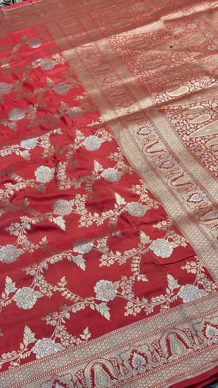 Rani Red Pure Banarasi Katan Silk Saree