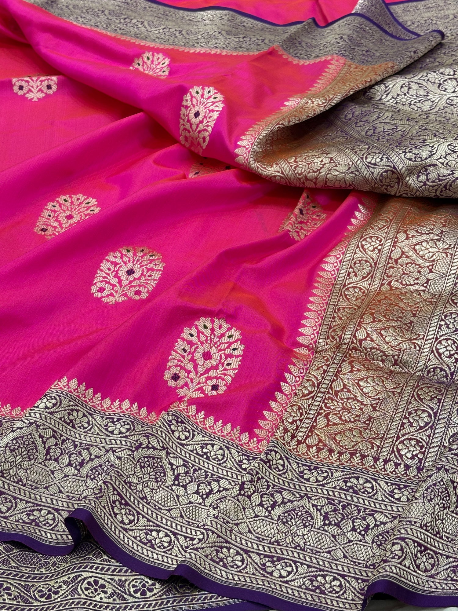 Rani Pink Banarasi Pure Katan Silk Handwoven Saree