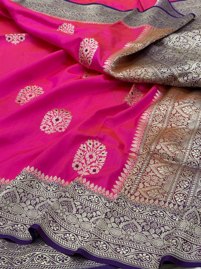 Rani Pink Banarasi Pure Katan Silk Handwoven Saree