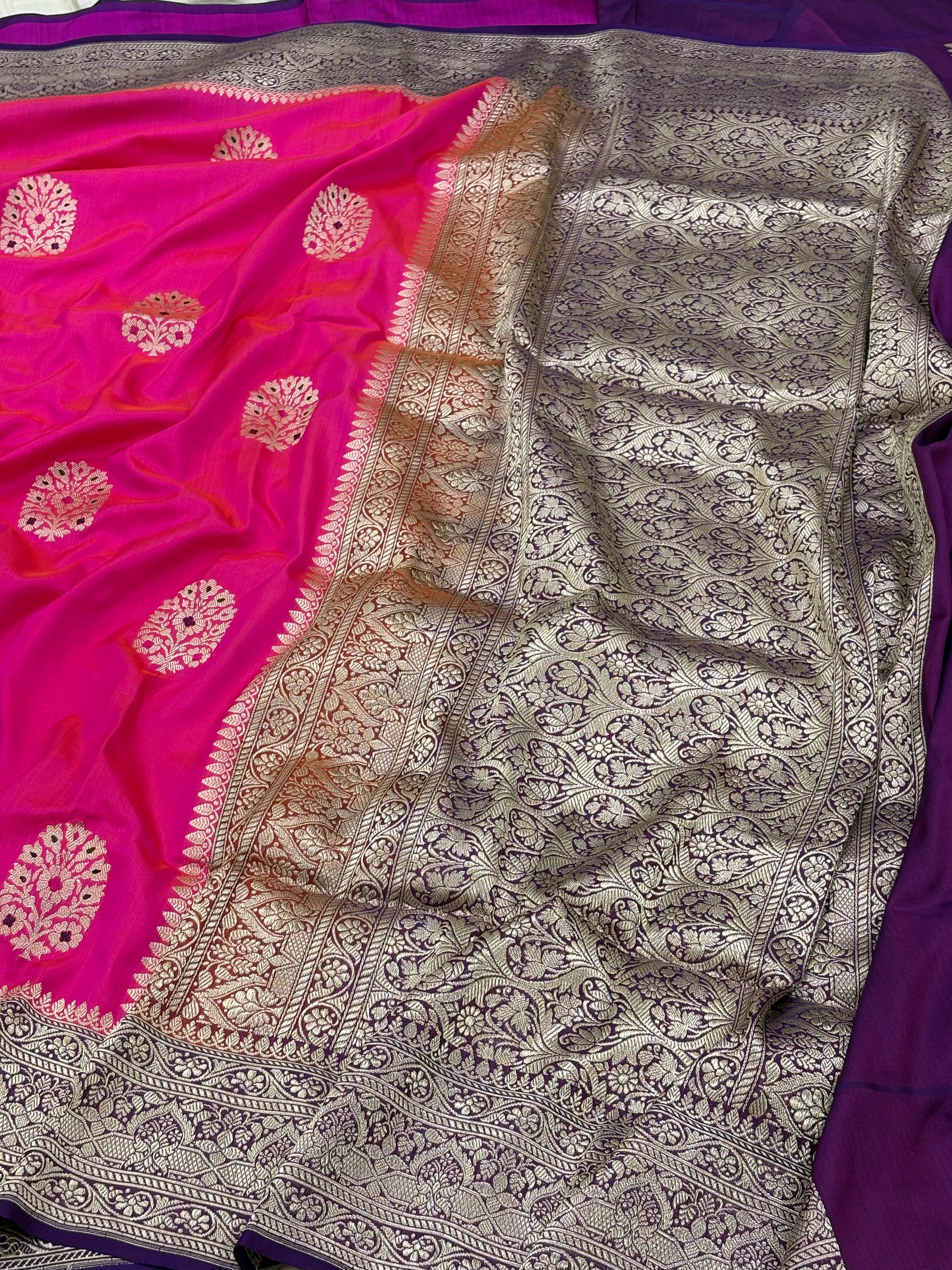 Rani Pink Banarasi Pure Katan Silk Handwoven Saree