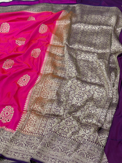 Rani Pink Banarasi Pure Katan Silk Handwoven Saree