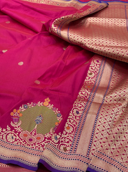 Apple Red Banarasi Pure Katan Silk Handwoven Saree