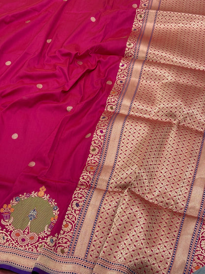 Apple Red Banarasi Pure Katan Silk Handwoven Saree