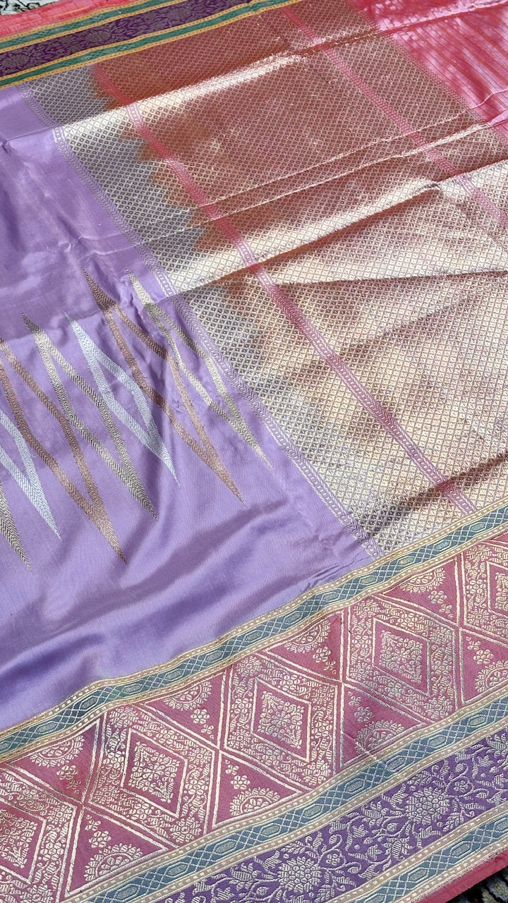 Lavender Pure Banarasi Katan Silk Saree