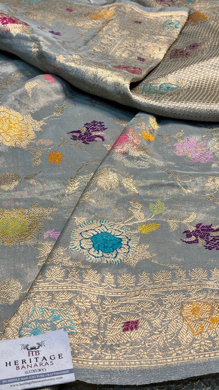 Grey Tissue Banarasi Silk Handwoven Saree