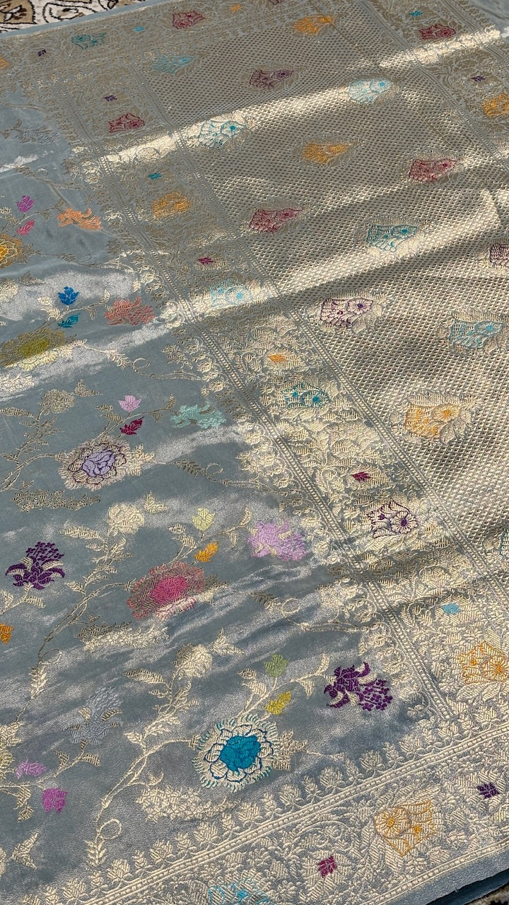 Grey Tissue Banarasi Silk Handwoven Saree