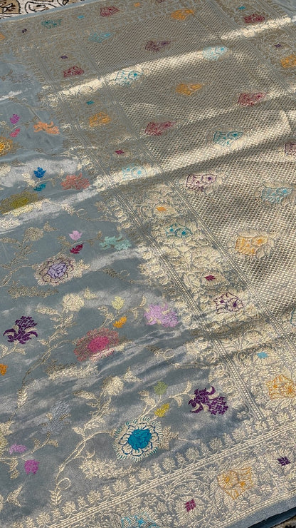 Grey Tissue Banarasi Silk Handwoven Saree
