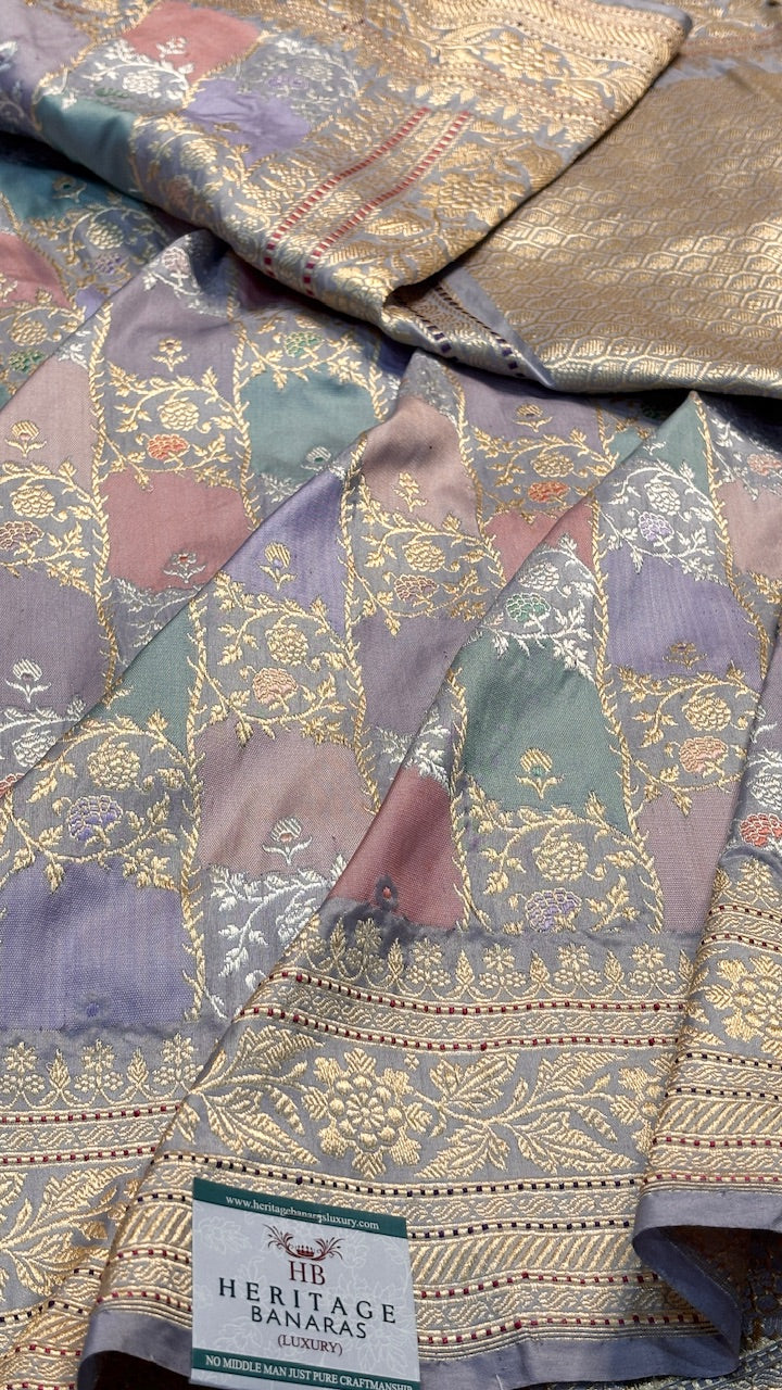 Grey Pure Banarasi Rangkaat Katan Silk Saree