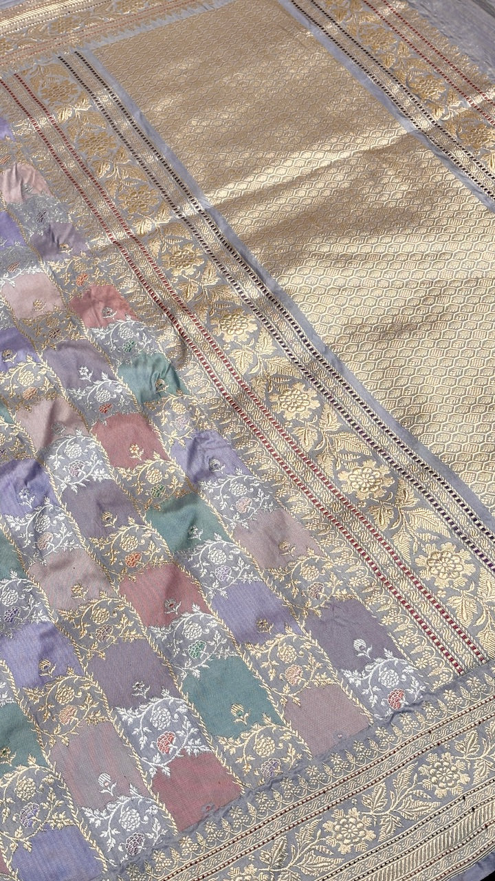Grey Pure Banarasi Rangkaat Katan Silk Saree