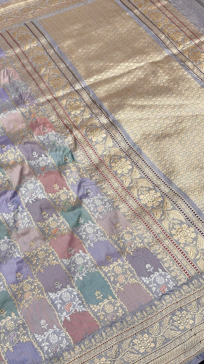 Grey Pure Banarasi Rangkaat Katan Silk Saree