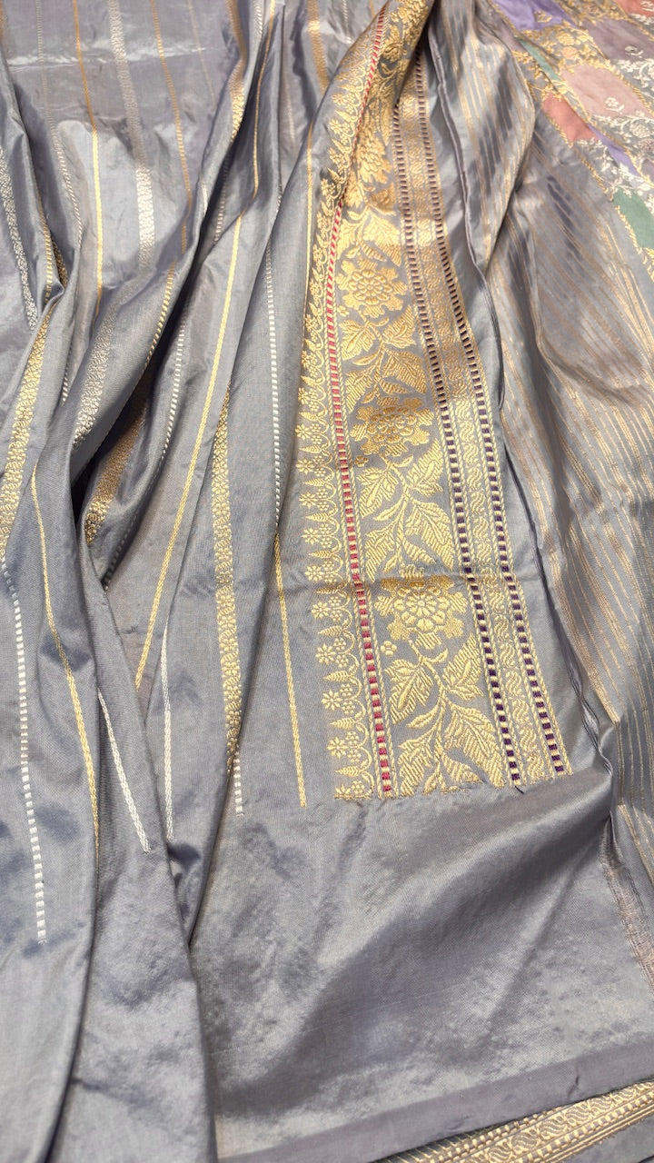 Grey Pure Banarasi Rangkaat Katan Silk Saree