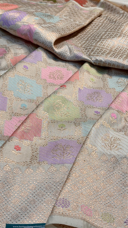 Ivory Pure Banarasi Rangkaat Katan Silk Saree