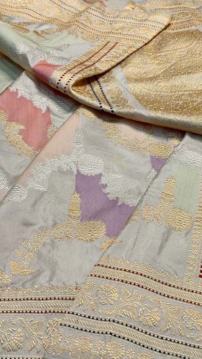 Ivory Pure Banarasi Rangkaat  Katan Silk Saree