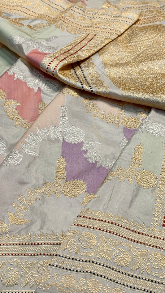 Ivory Pure Banarasi Rangkaat  Katan Silk Saree