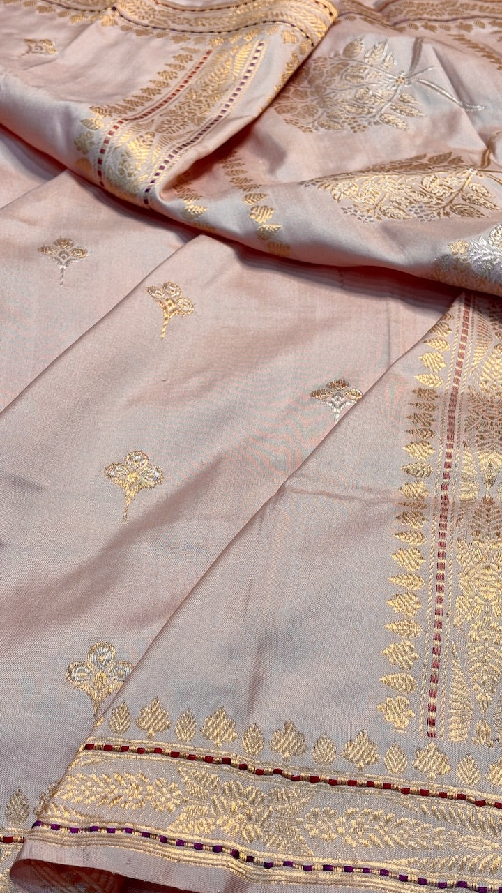 Baby Pink Pure Banarasi Ektara  Silk Handwoven Saree