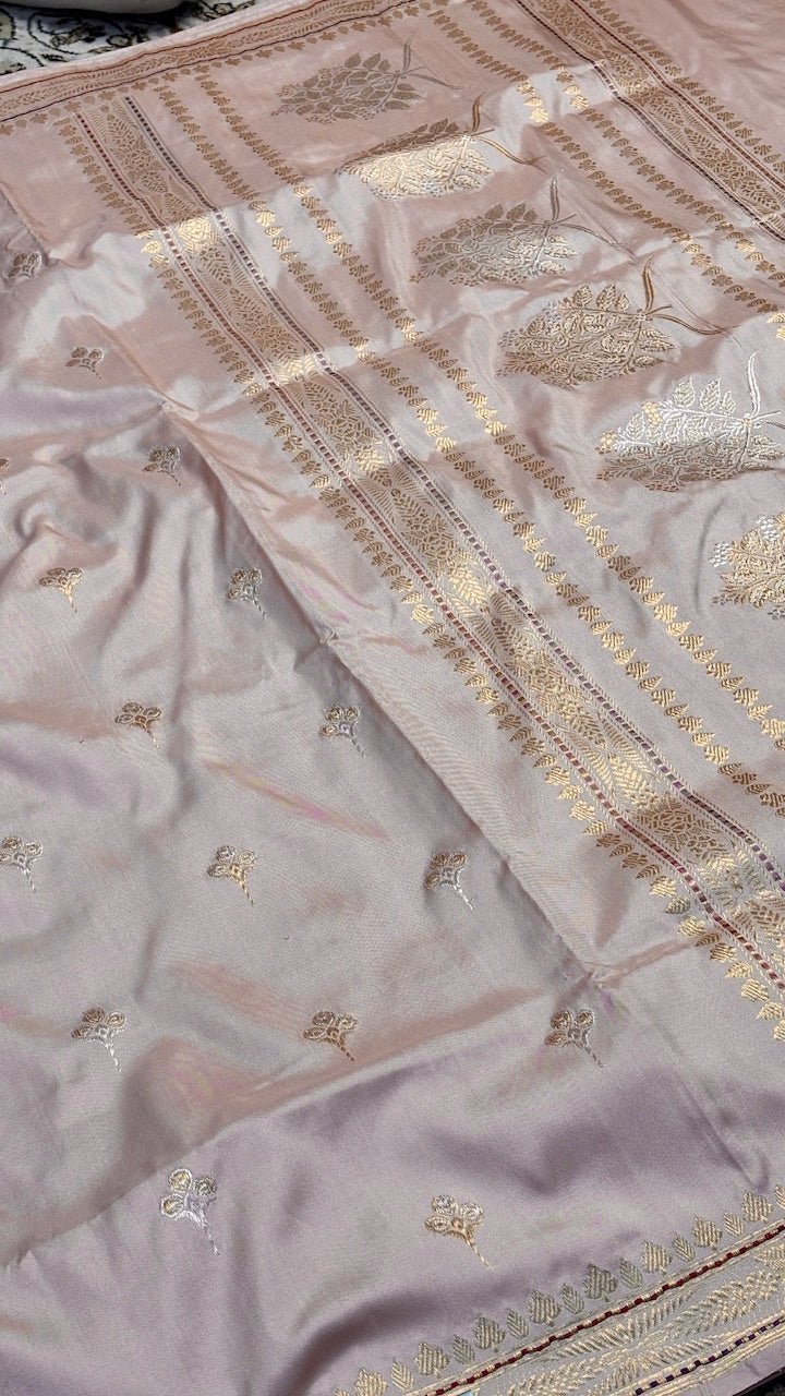 Baby Pink Pure Banarasi Ektara  Silk Handwoven Saree