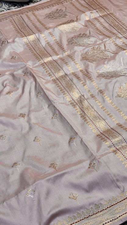 Baby Pink Pure Banarasi Ektara  Silk Handwoven Saree