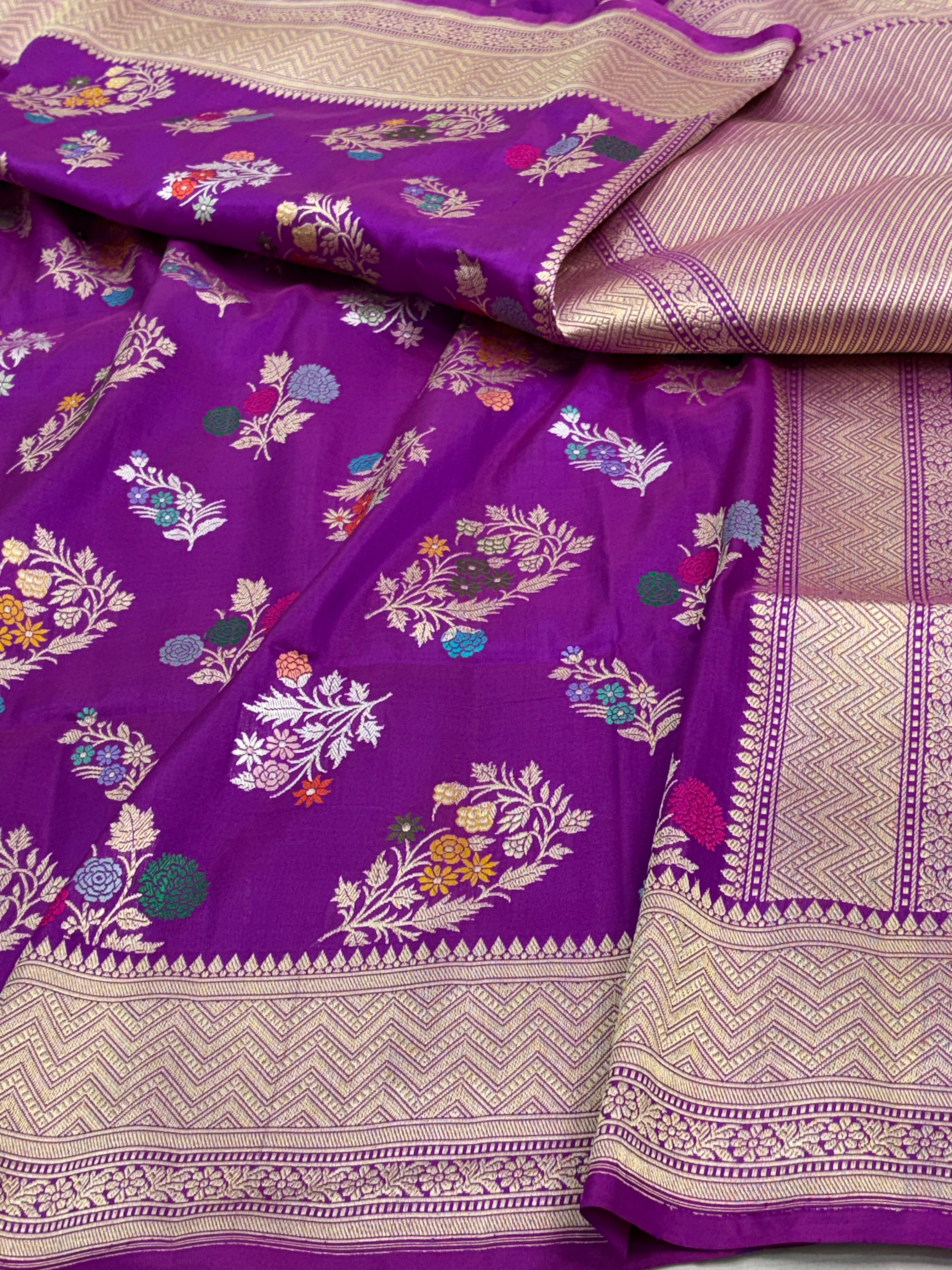 Royal Purple Katan Silk Meenakari Buta Jaal Banarasi Saree