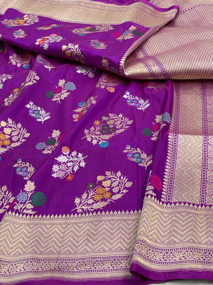 Royal Purple Katan Silk Meenakari Buta Jaal Banarasi Saree