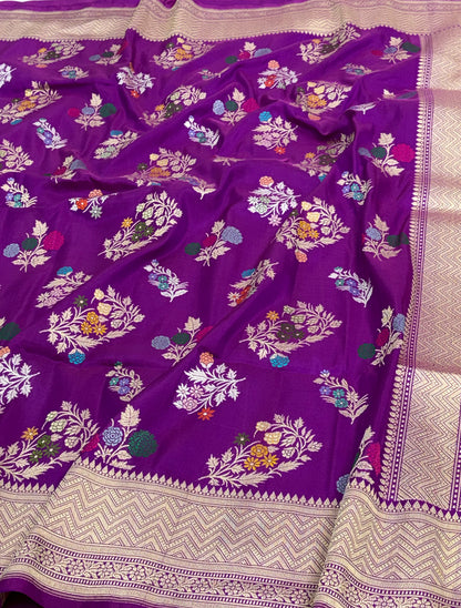 Royal Purple Katan Silk Meenakari Buta Jaal Banarasi Saree