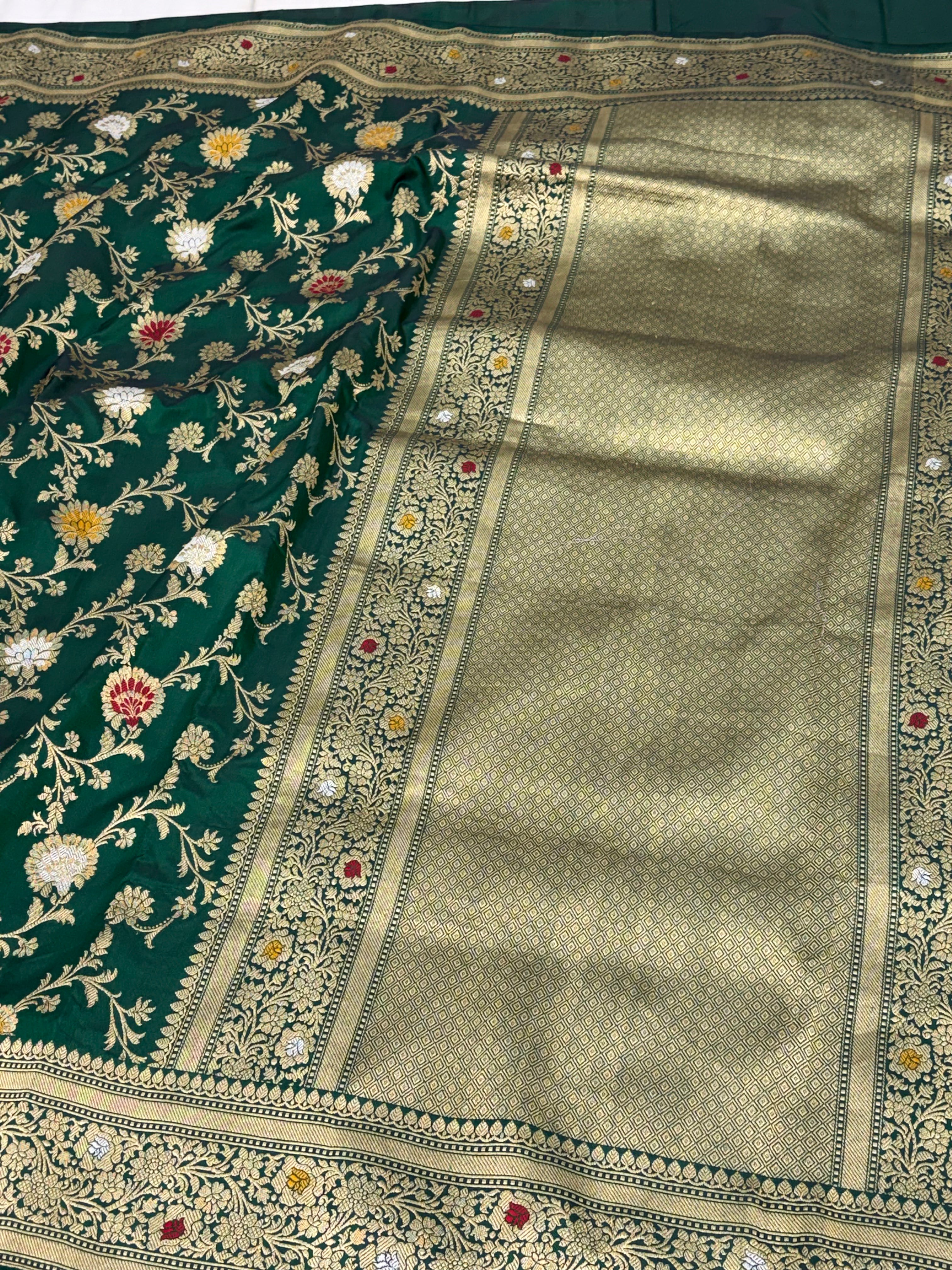 Green Banarasi Pure Katan Silk Meenakari Jaal Weaving Saree