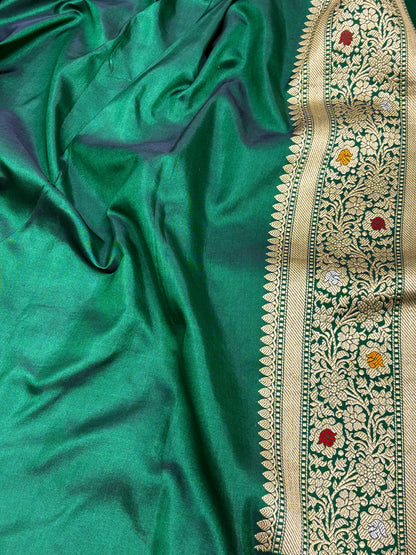 Green Banarasi Pure Katan Silk Meenakari Jaal Weaving Saree