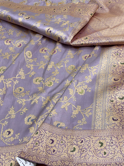 Lilac Banarasi Pure Katan Silk Meenakari Jaal Weaving Saree