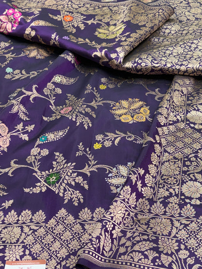 Purple Banarasi Pure Katan Silk Meenakari Jaal Weaving Saree