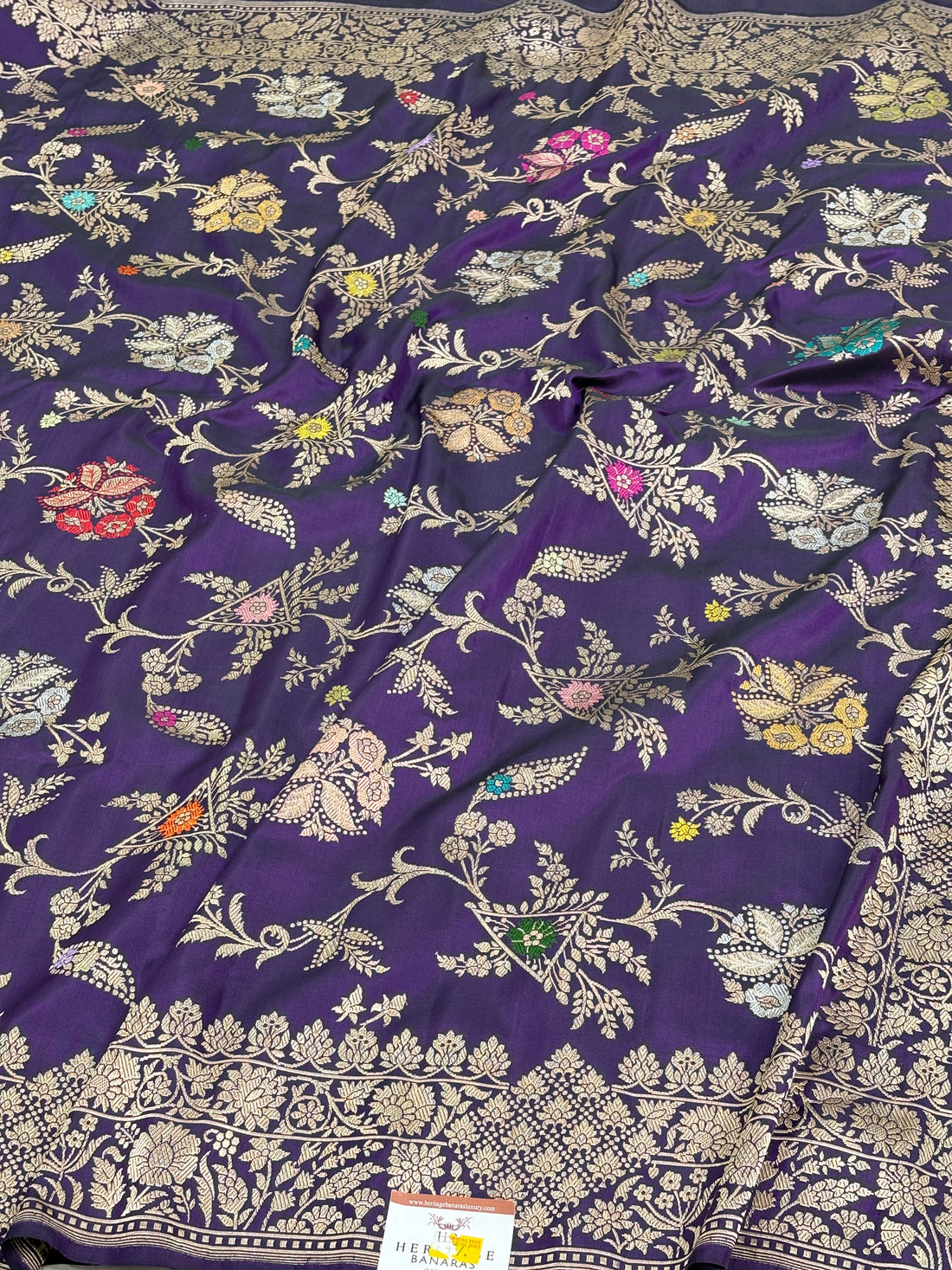 Purple Banarasi Pure Katan Silk Meenakari Jaal Weaving Saree