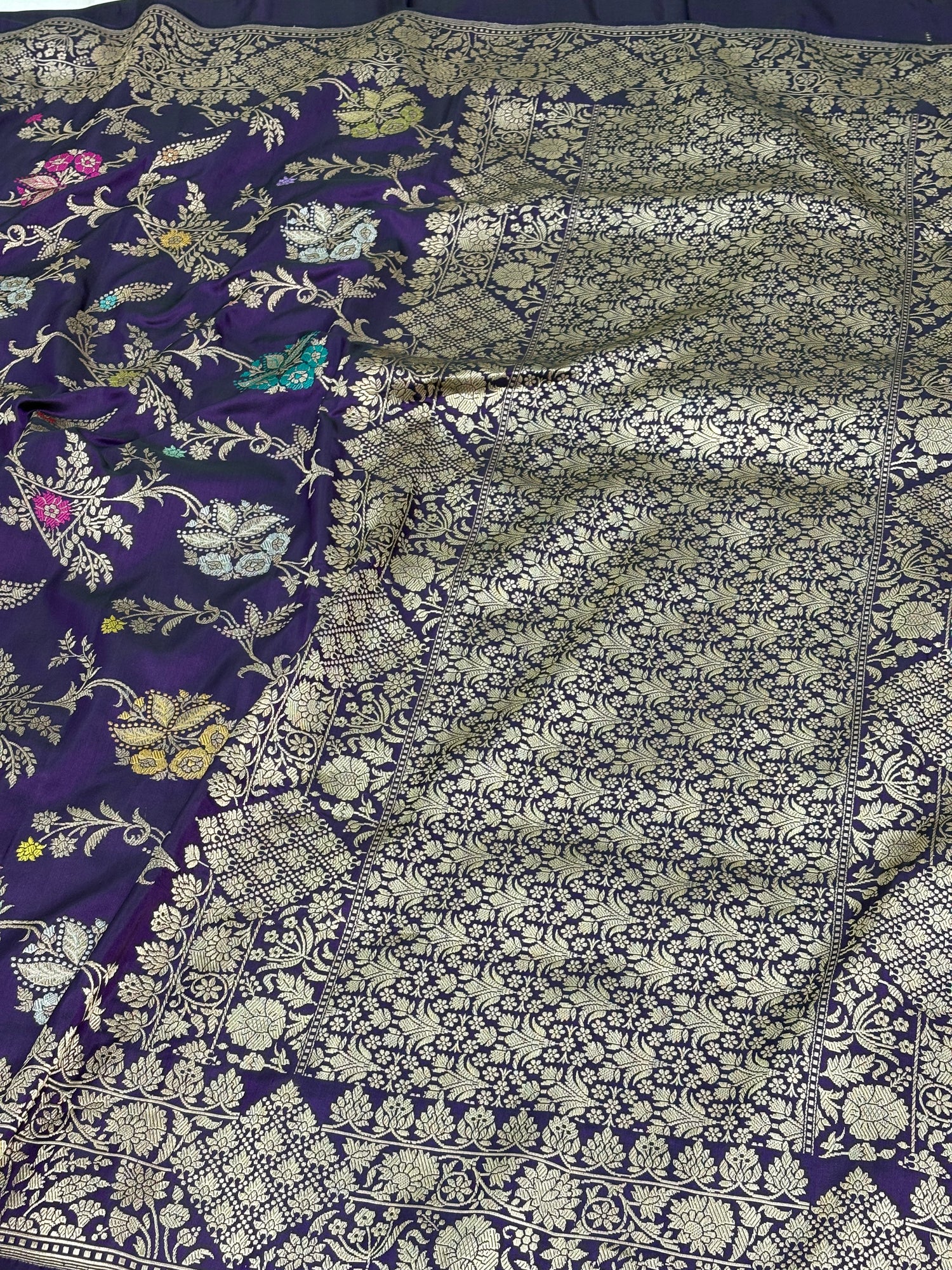 Purple Banarasi Pure Katan Silk Meenakari Jaal Weaving Saree