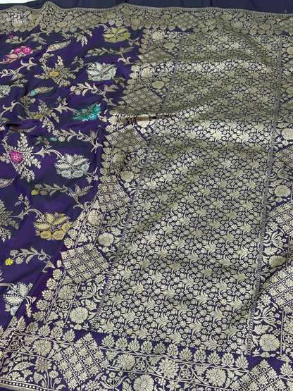 Purple Banarasi Pure Katan Silk Meenakari Jaal Weaving Saree