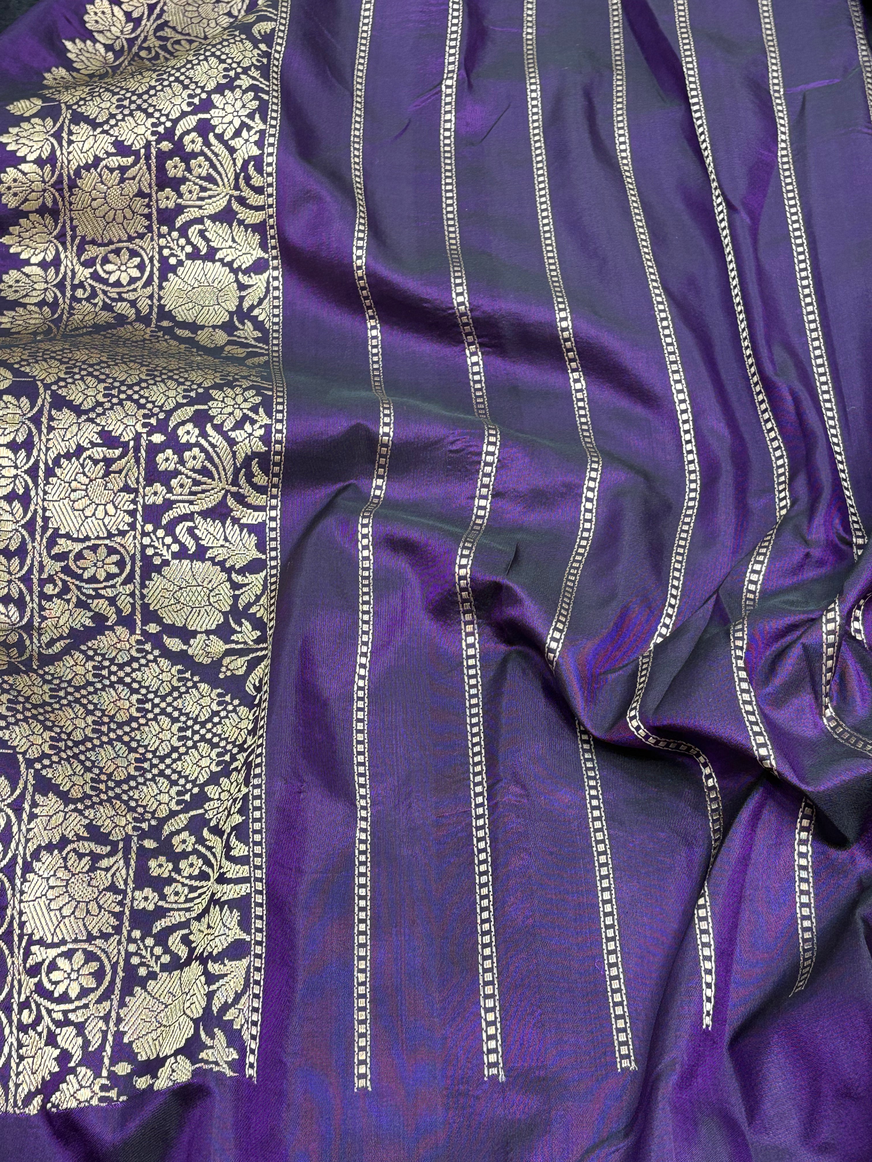 Purple Banarasi Pure Katan Silk Meenakari Jaal Weaving Saree