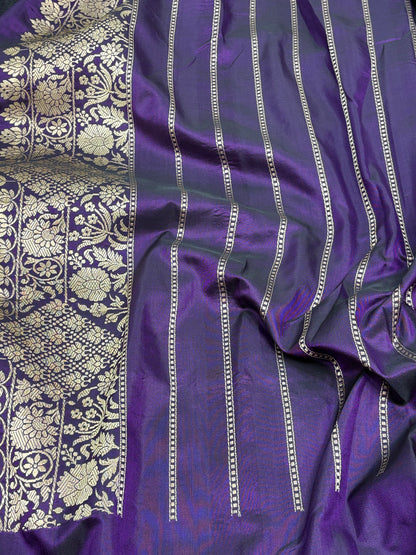 Purple Banarasi Pure Katan Silk Meenakari Jaal Weaving Saree
