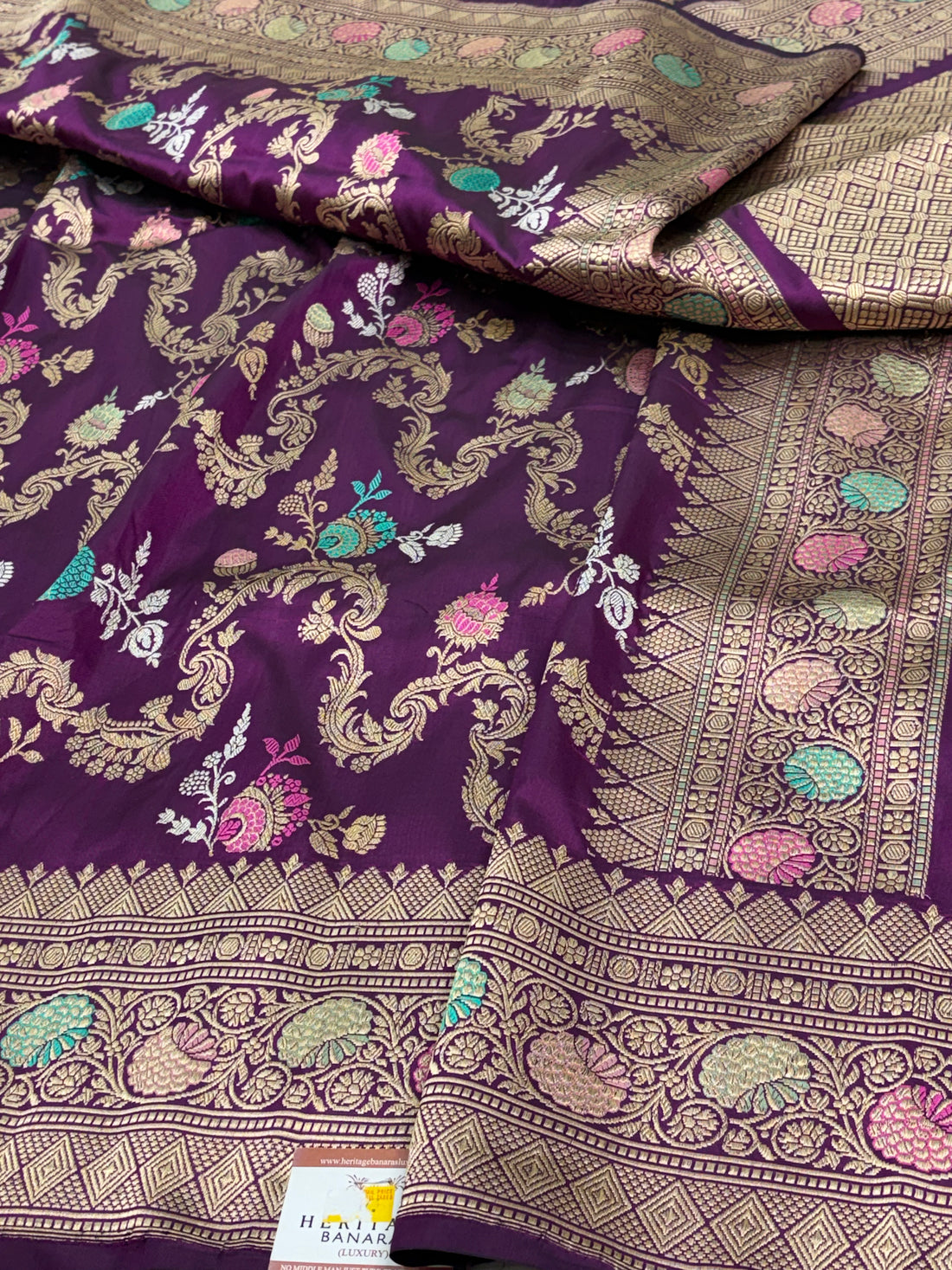 Traditional Purple Banarasi Meenakari Jaal Weaving Pure Katan Silk Saree