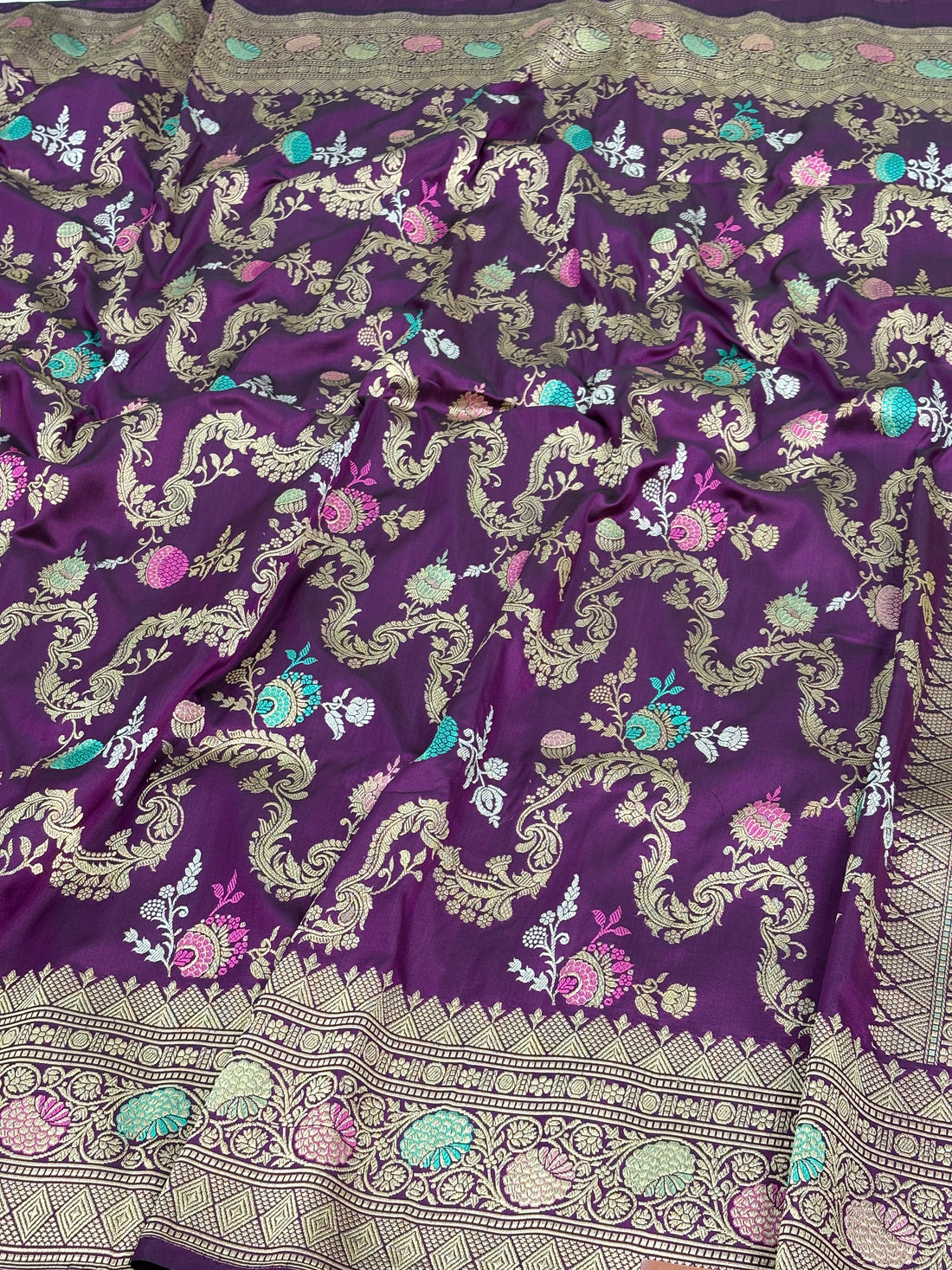 Traditional Purple Banarasi Meenakari Jaal Weaving Pure Katan Silk Saree