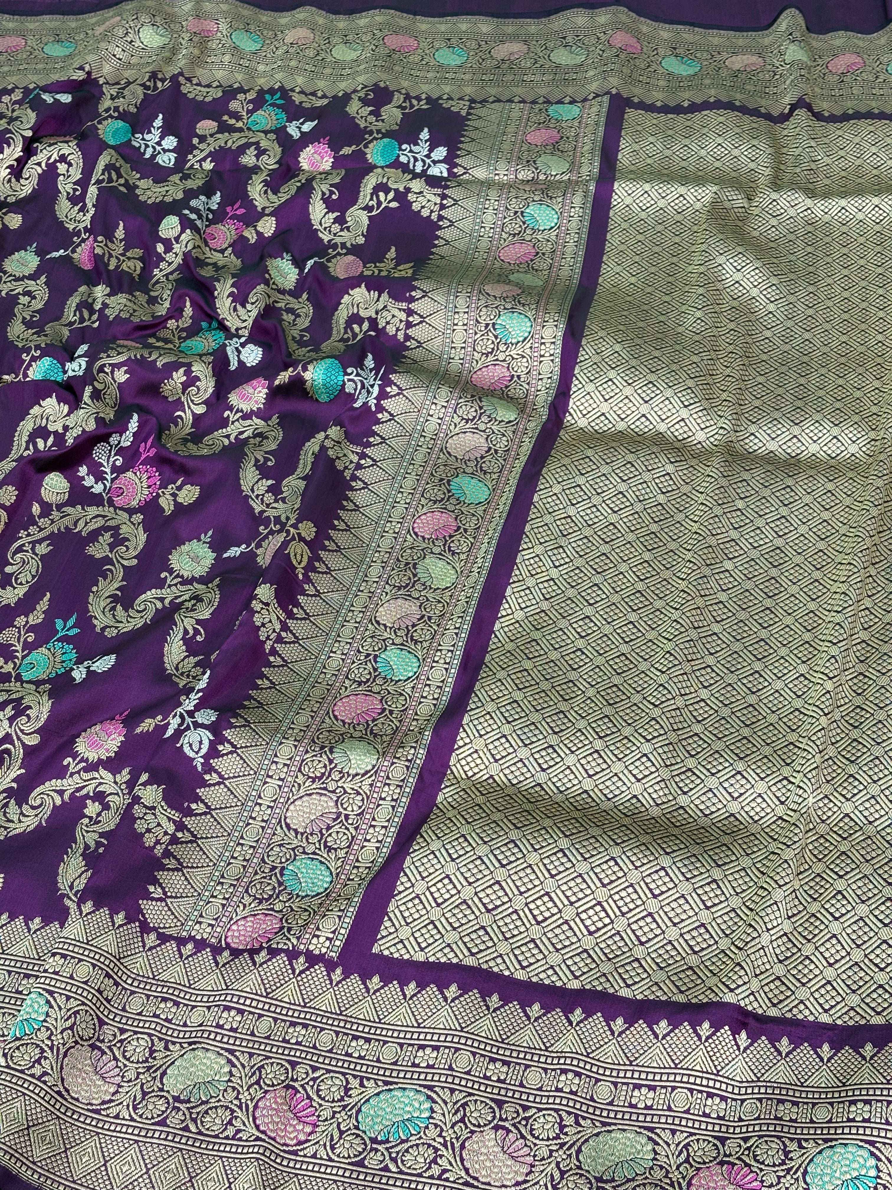 Traditional Purple Banarasi Meenakari Jaal Weaving Pure Katan Silk Saree