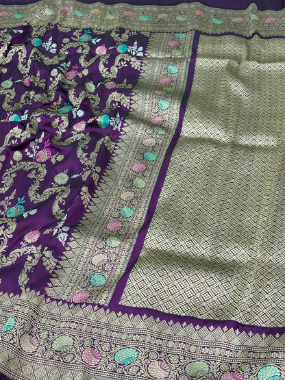 Traditional Purple Banarasi Meenakari Jaal Weaving Pure Katan Silk Saree
