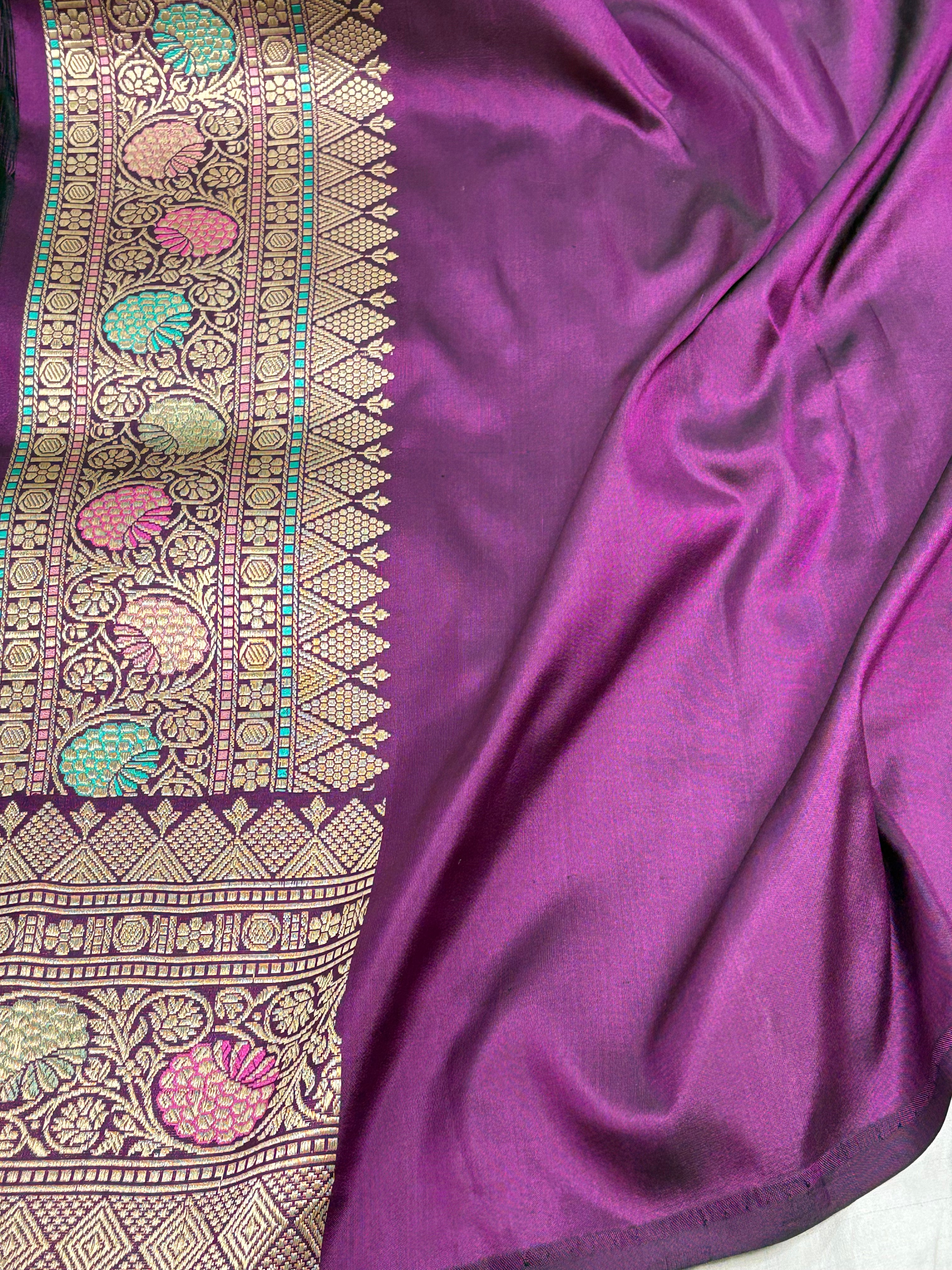 Traditional Purple Banarasi Meenakari Jaal Weaving Pure Katan Silk Saree