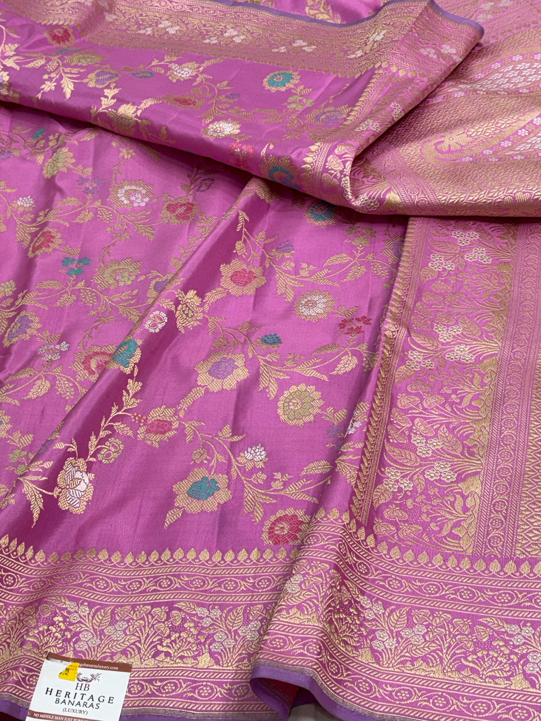 Traditional Pink Banarasi Pure Katan Silk Saree with Rupa Sona Meenakari Jaal Motifs