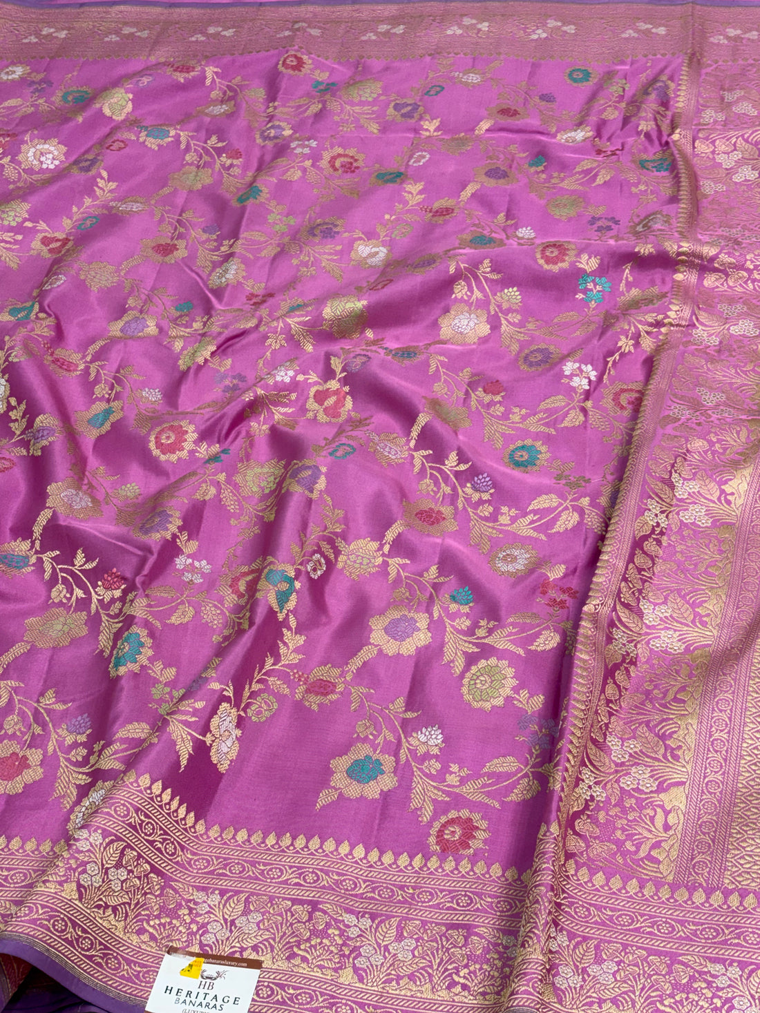 Traditional Pink Banarasi Pure Katan Silk Saree with Rupa Sona Meenakari Jaal Motifs