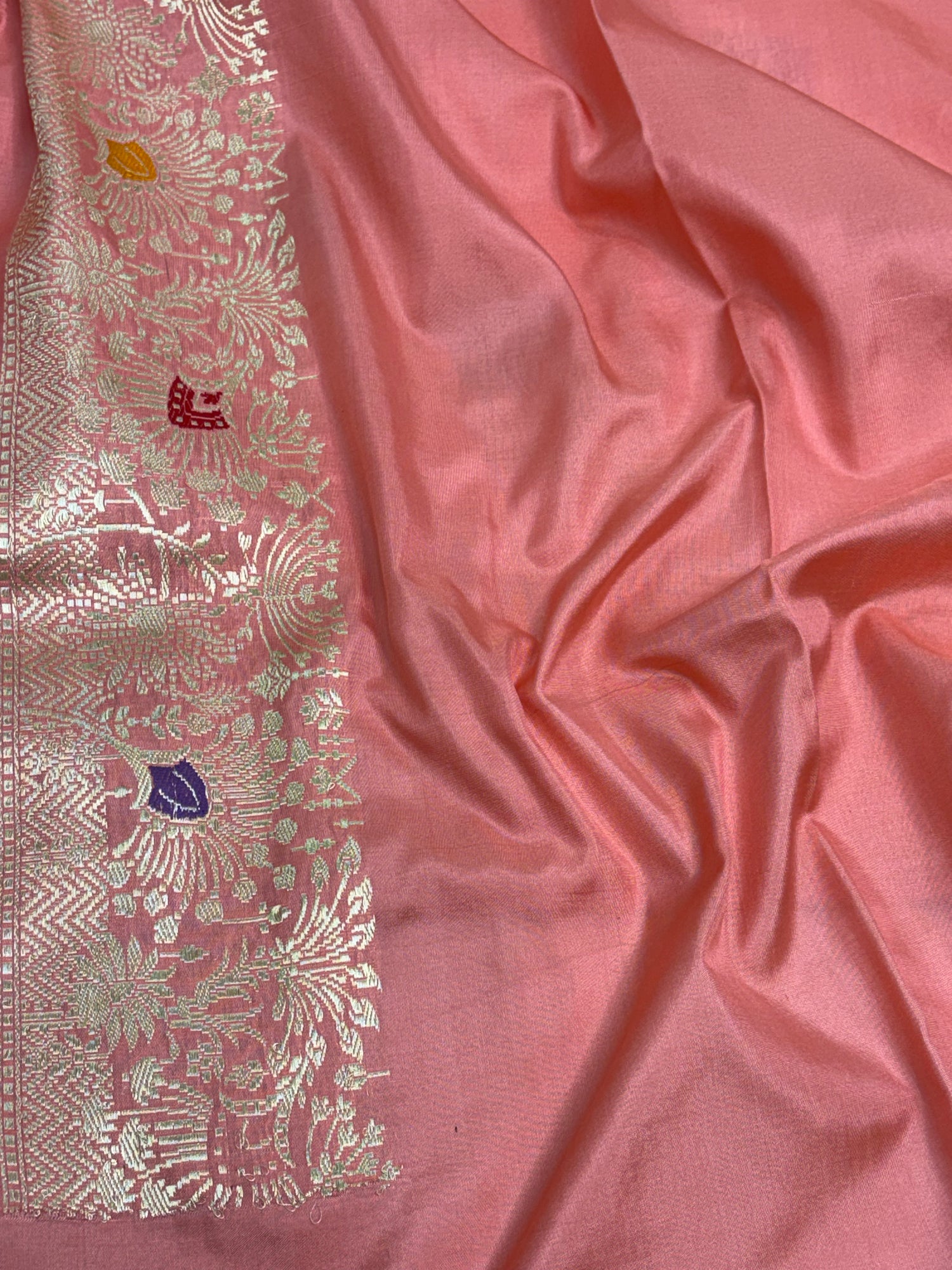 Peach Pink Pure Banarasi Katan Silk Saree with Aadha Meenakari Jaal Design
