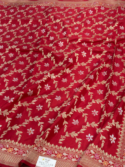 Vintage Traditional Red Banarasi Rupa Sona Jaal Saree