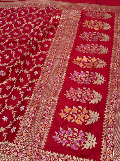 Vintage Traditional Red Banarasi Rupa Sona Jaal Saree