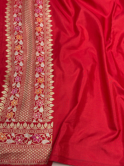 Vintage Traditional Red Banarasi Rupa Sona Jaal Saree