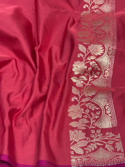 Red Banarasi Satin Silk Buta Saree with Gold Zari Border