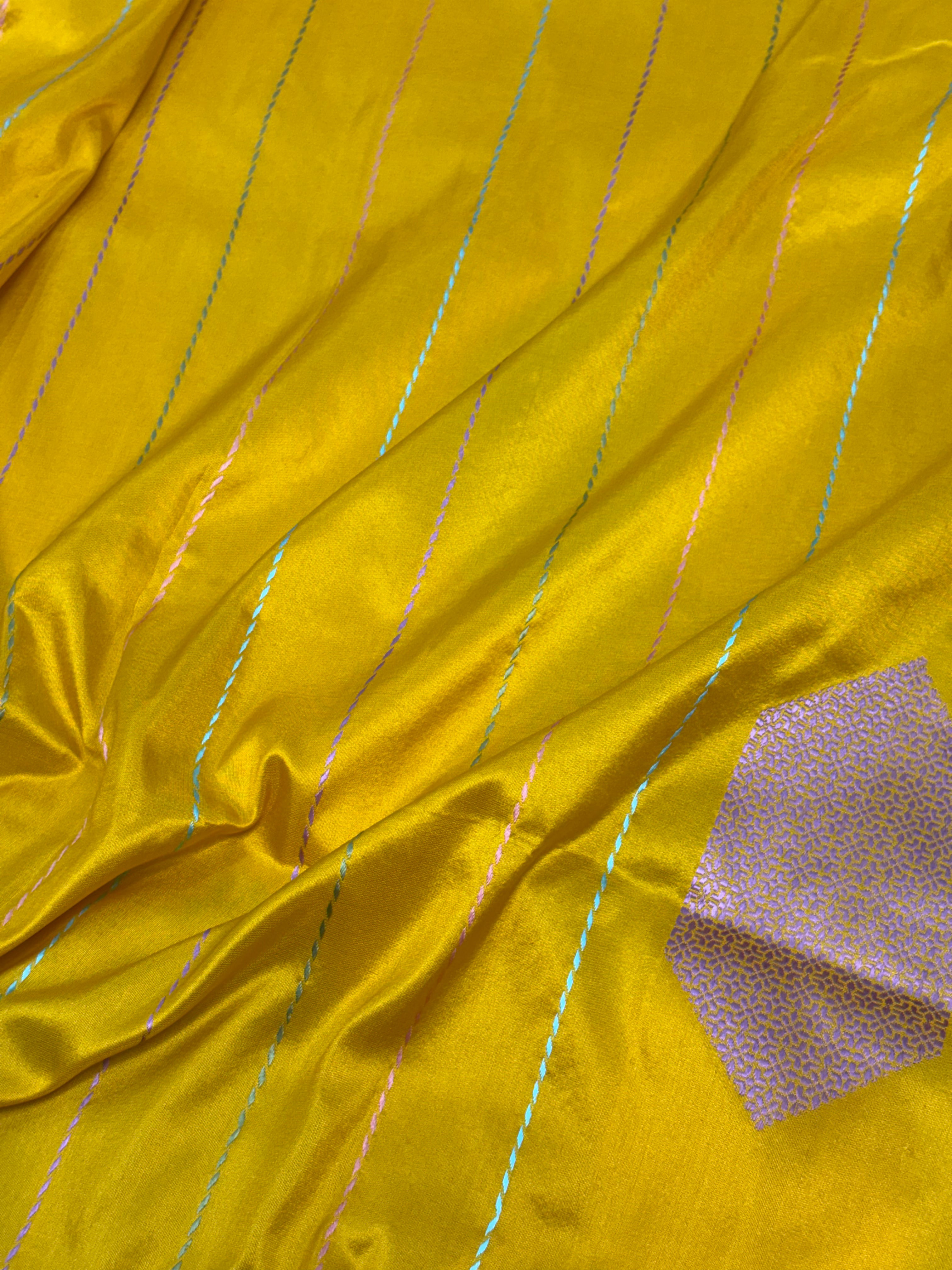 Yellow Modern Banarasi Saree with Contemporary Hexagonal Meenakari Design