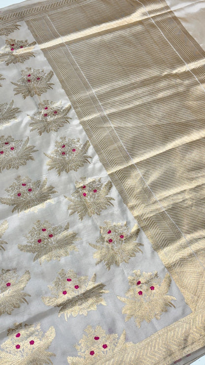 Ivory Banarasi Katan Brocade Silk Saree